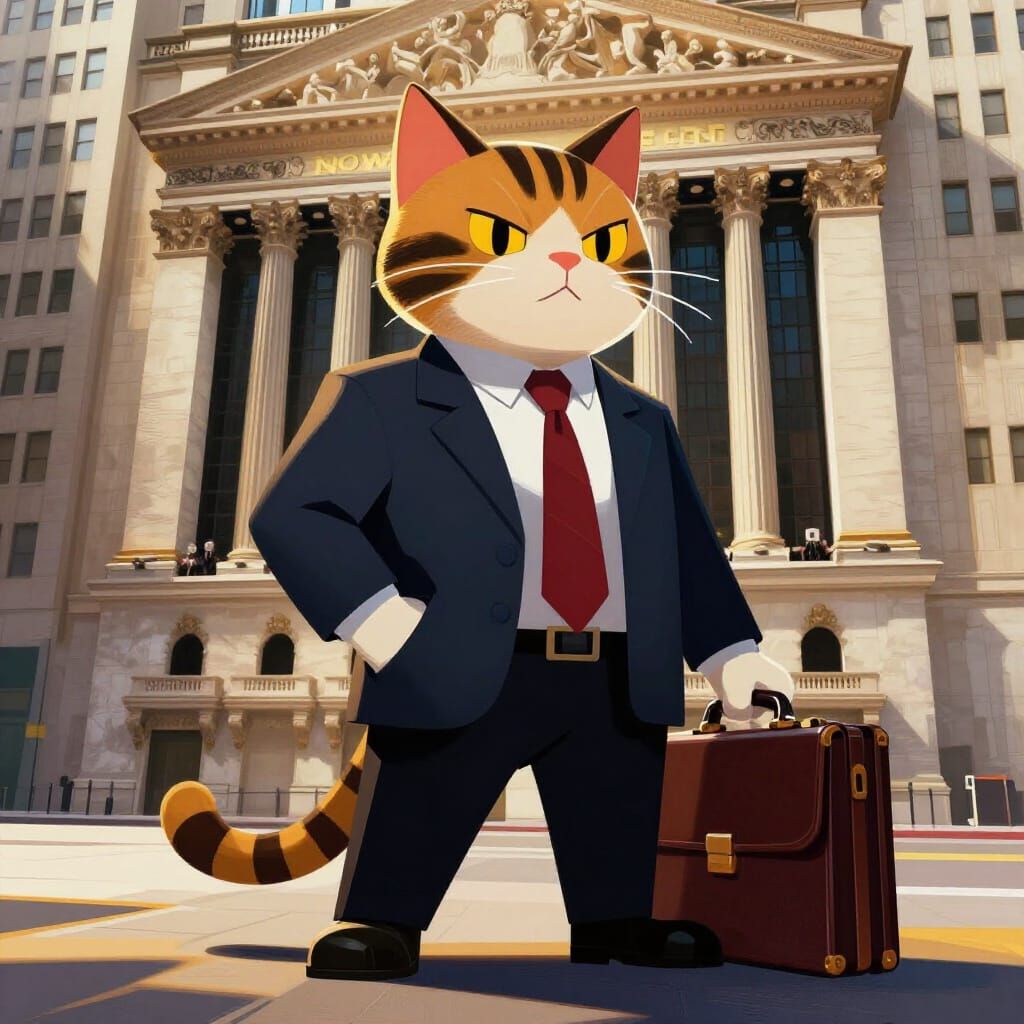 Cat in a Suit at Wall Street