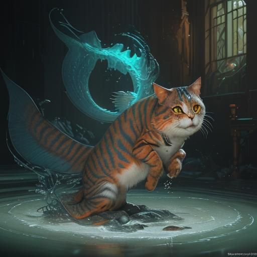 Cat Devouring Fish Concept Art