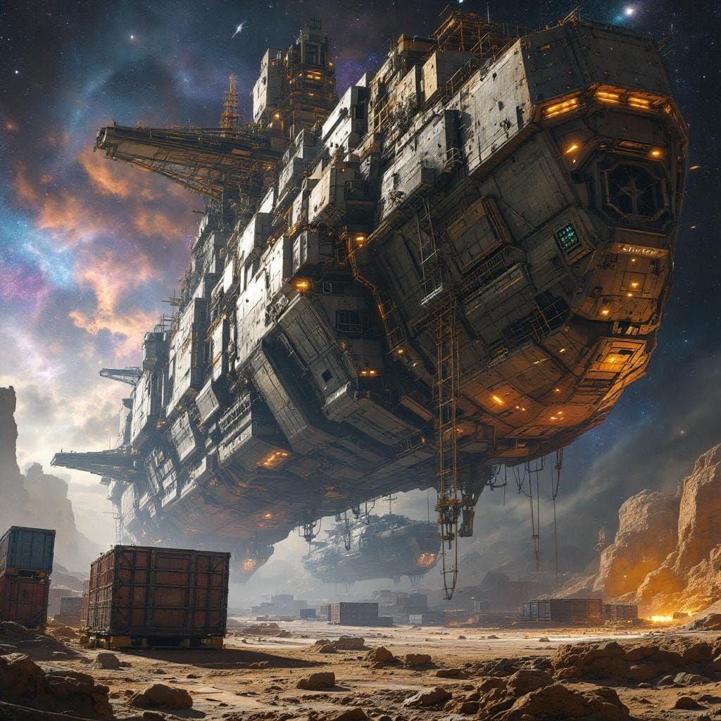 Interstellar Cargo Ships in Hyperrealistic Style