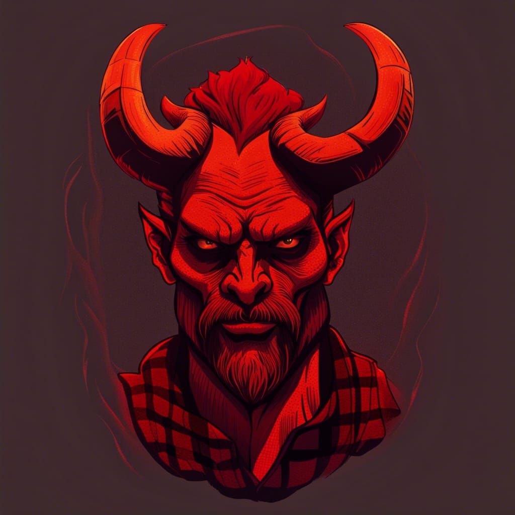 Hipster Satan in Deep Red and Orange Flames