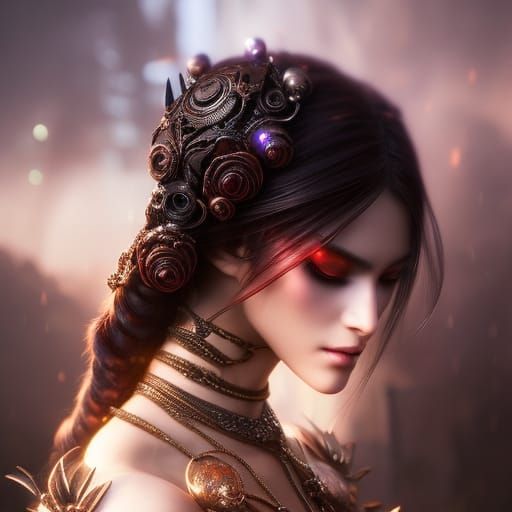 Undead Cyborg Woman Portrait in Dark Fantasy Style