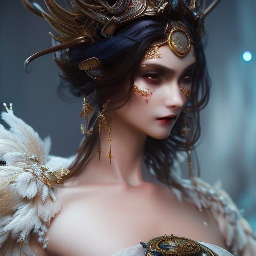 Ancient Cyborg Women Portrait in Dark Fantasy Style