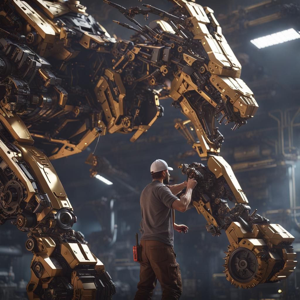 Giant Sci-Fi Zoid Undergoing Epic Maintenance