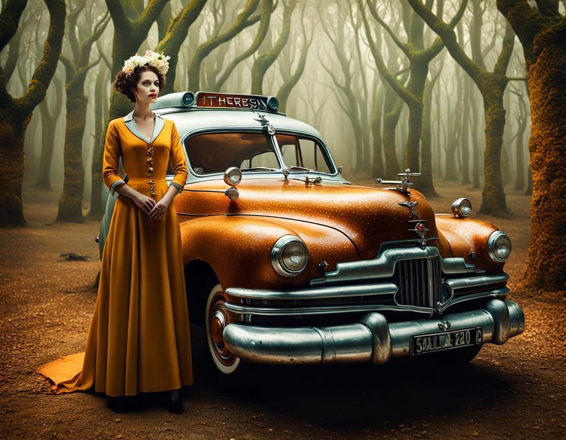 Woman and Car in Surreal Biological Style