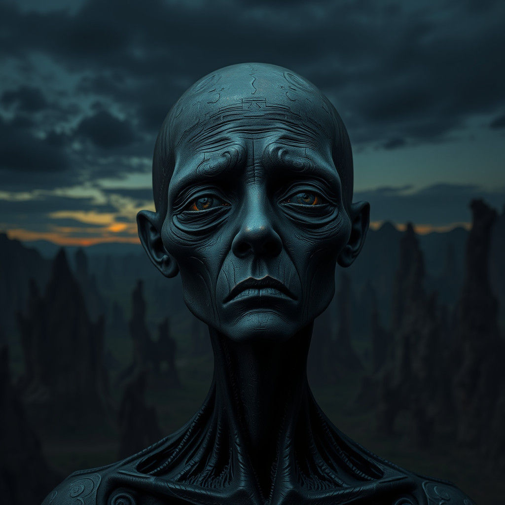 Dark Surrealism Tsingy Landscape with Ornate Baroque Portrai...