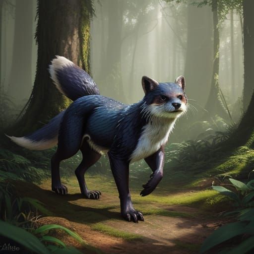 Otter-Fox Hybrid in Sun-Dappled Forest Concept Art