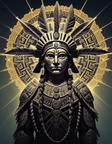 Surreal Warrior Statue with Radiant Light Headdress