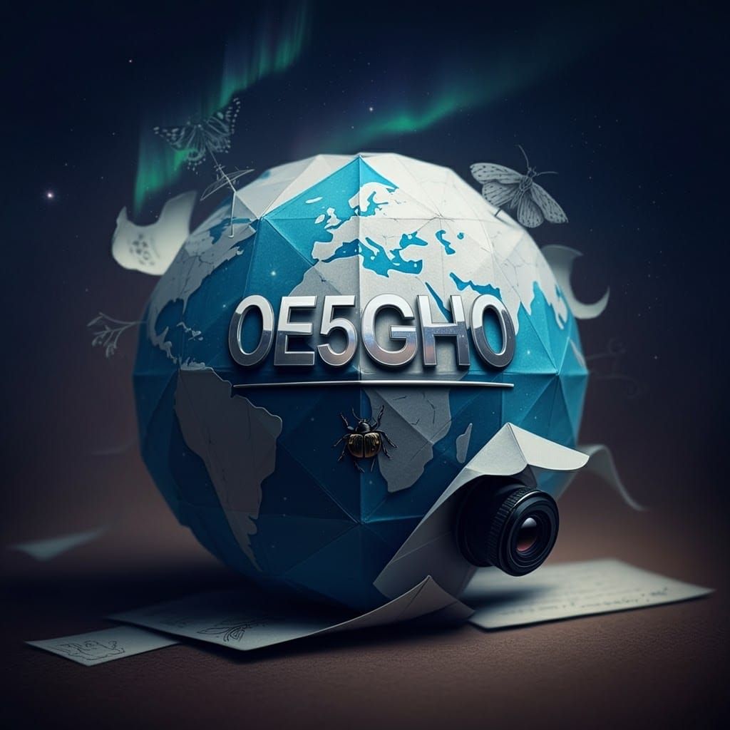 Ham Radio Callsign Emblem with Celestial Elements and Insect...