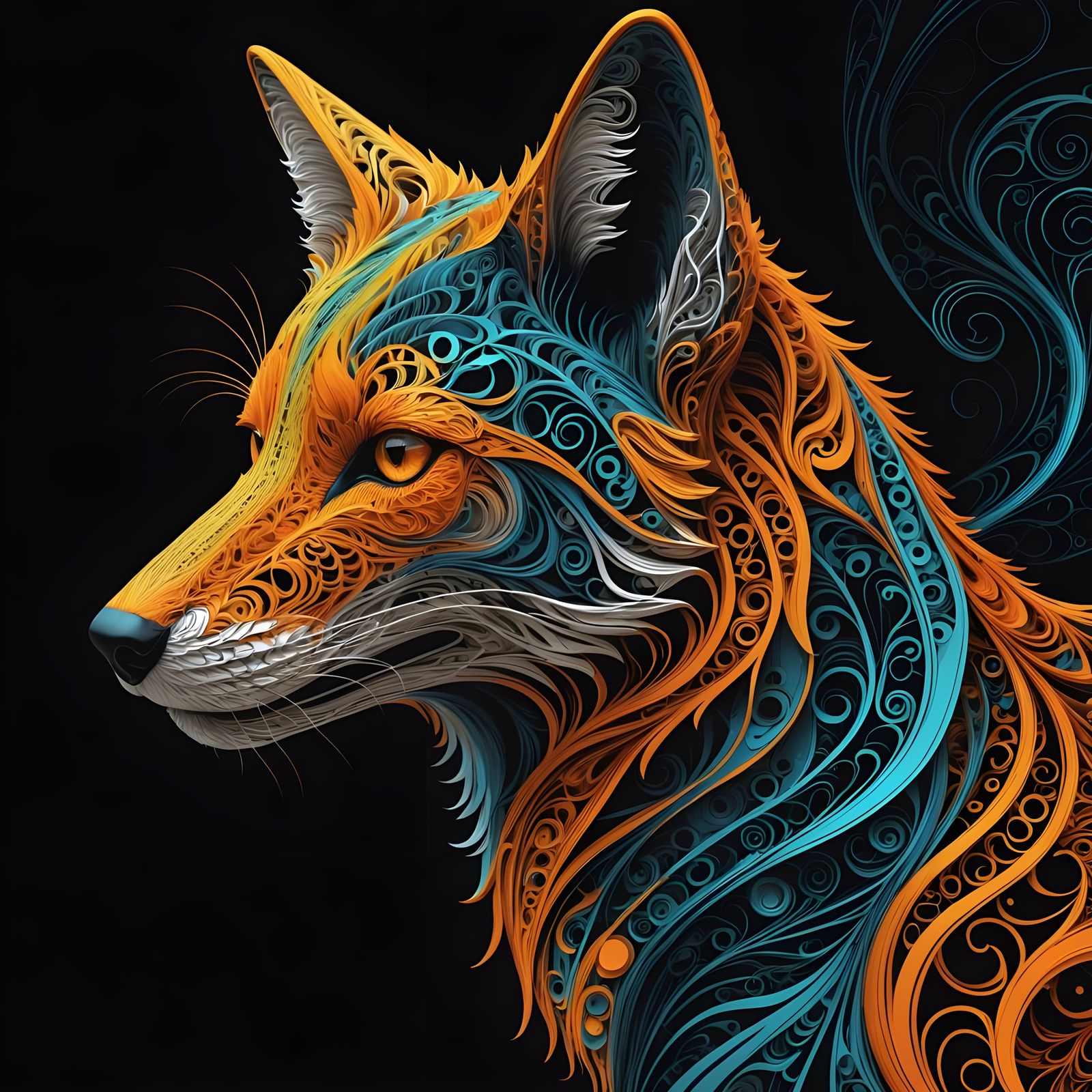 Rainbow Fox Face in Black Light Vector Art