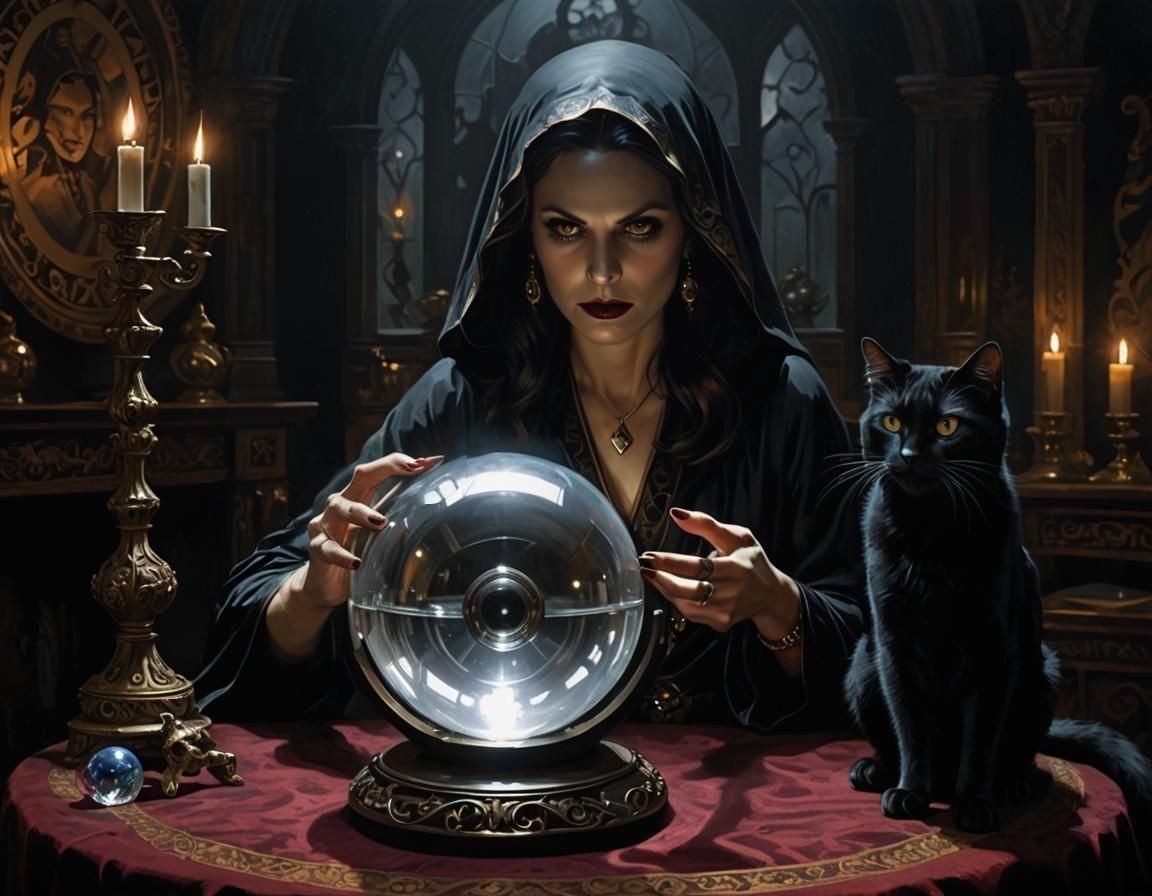 Sinister Mystic Woman with Crystal Ball