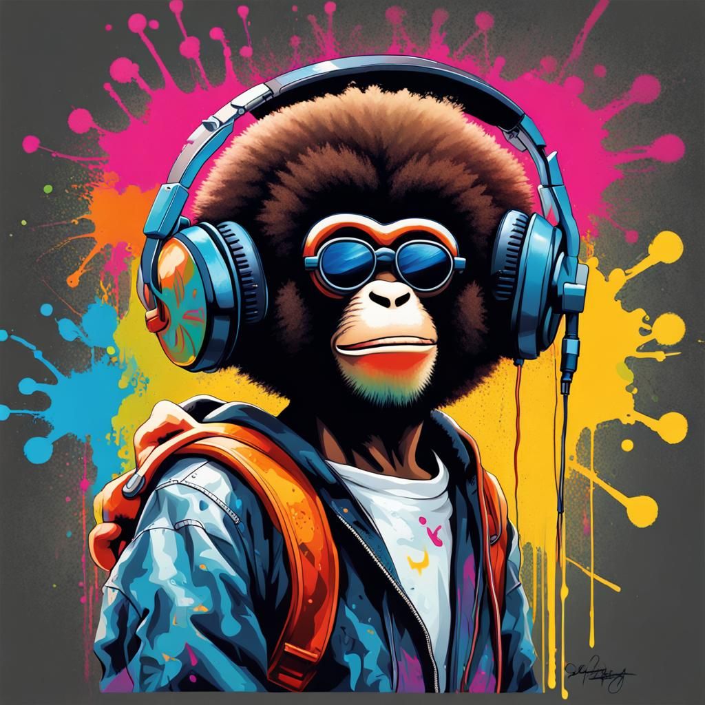 Hyperrealistic Funky Monkey Graffiti Art in Colorful Mid Sho...