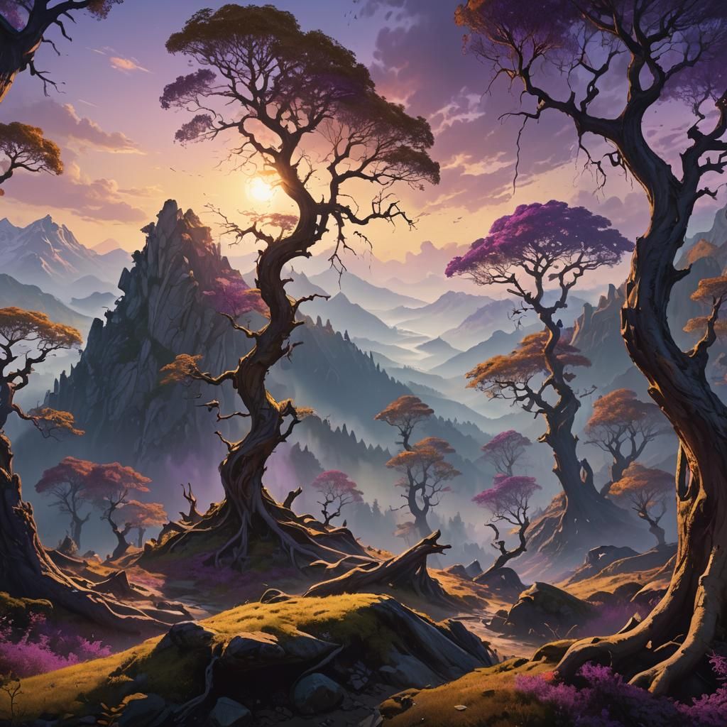 Epic Fantasy Landscape in Vibrant Colors and Golden Light