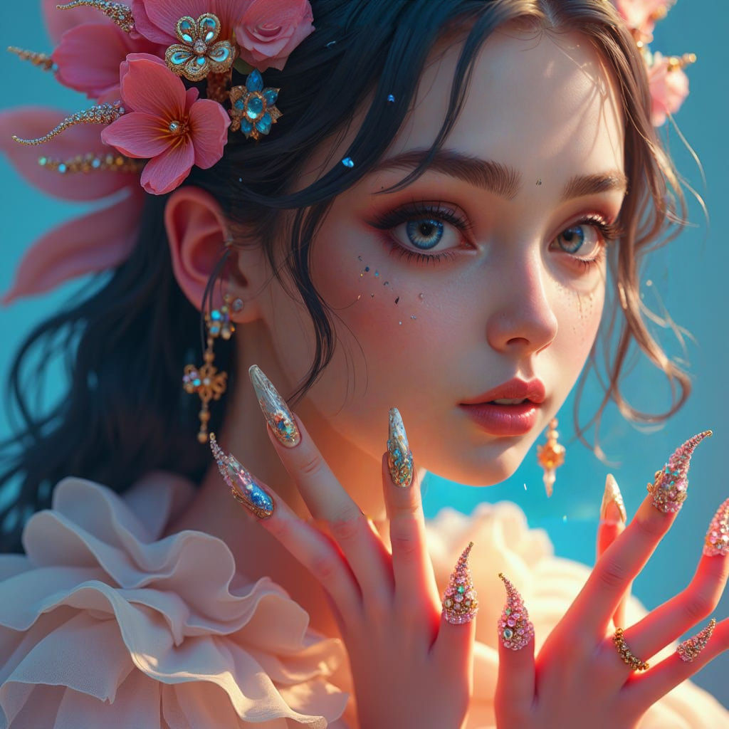 Ethereal Fantasy Princess in Vibrant, Dreamlike Attire