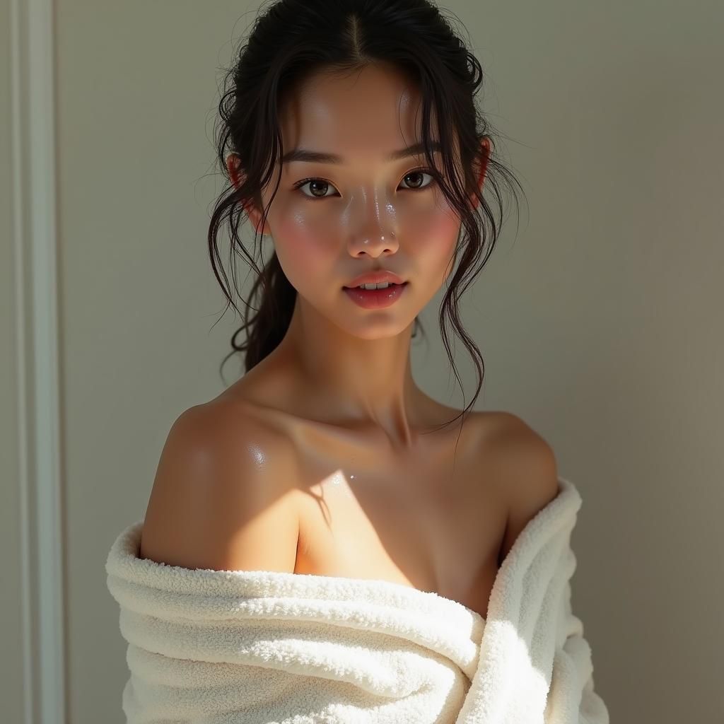 Realistic Woman Wrapped in a Cotton Towel