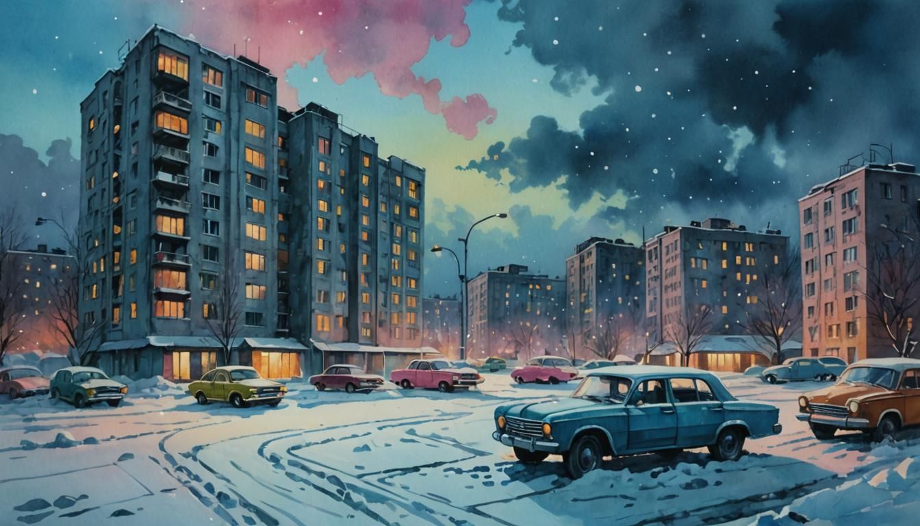 Winter Cityscape in Soviet Realism Style