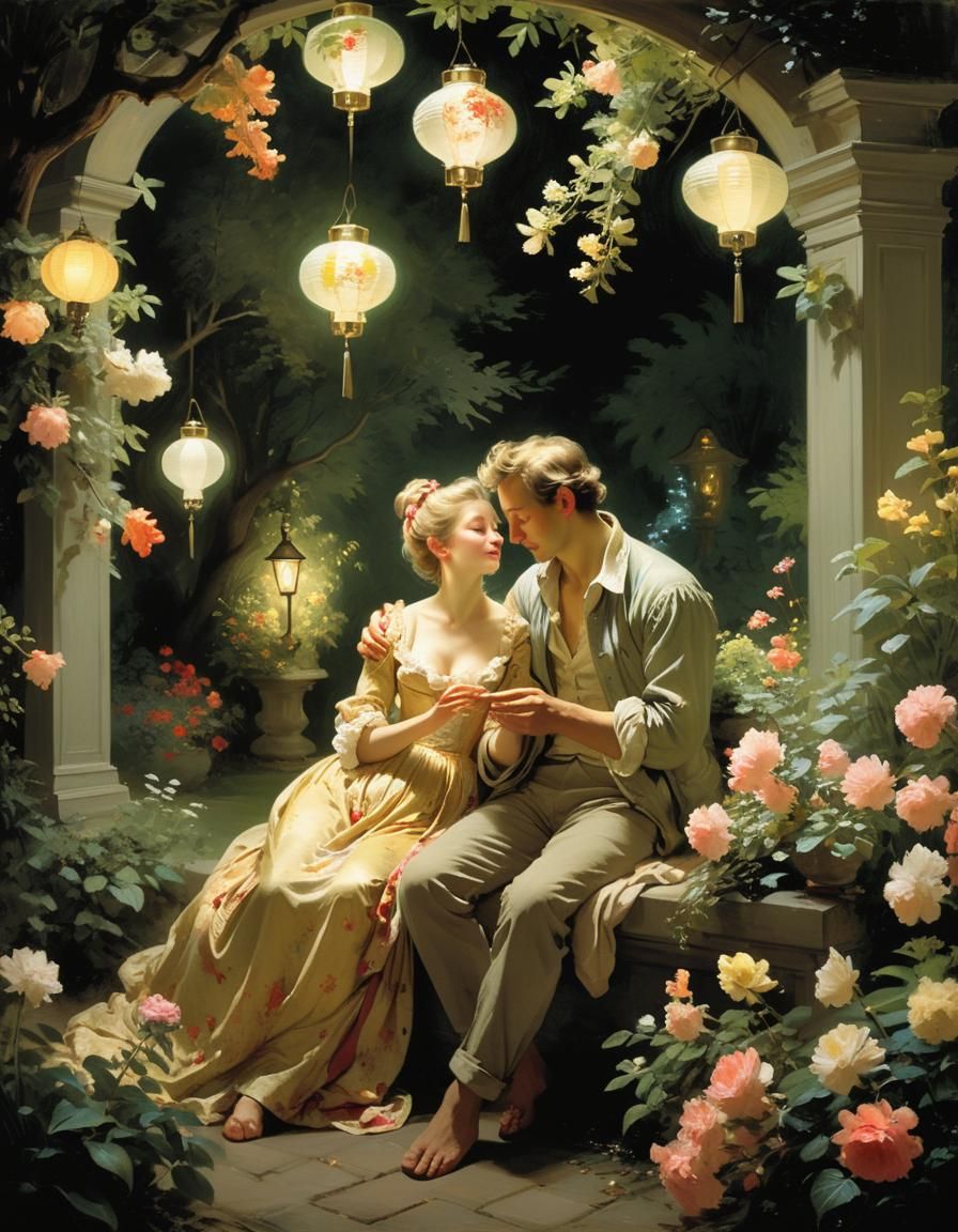 Romantic Couple Unfolds in a Dreamy Moonlit Garden