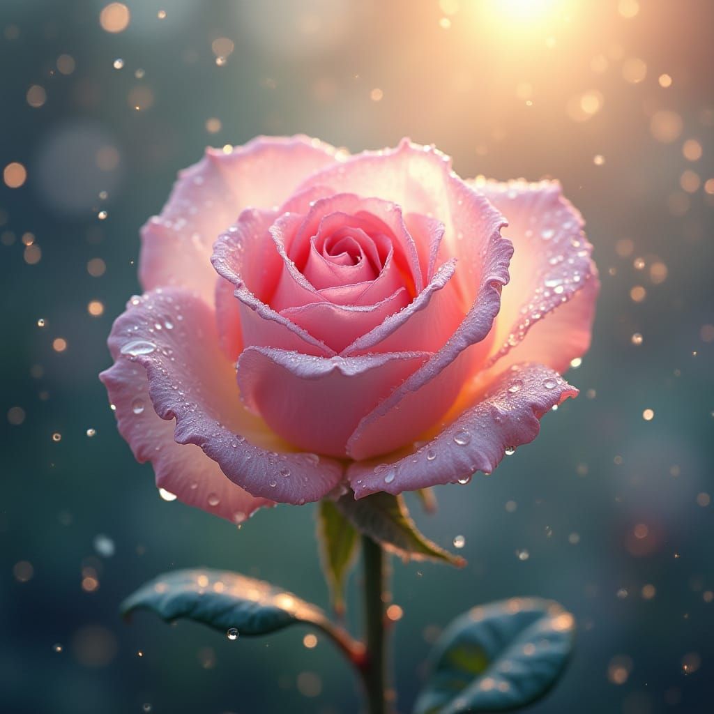 Dreamy Crystal Rose in Dawn Sunlight