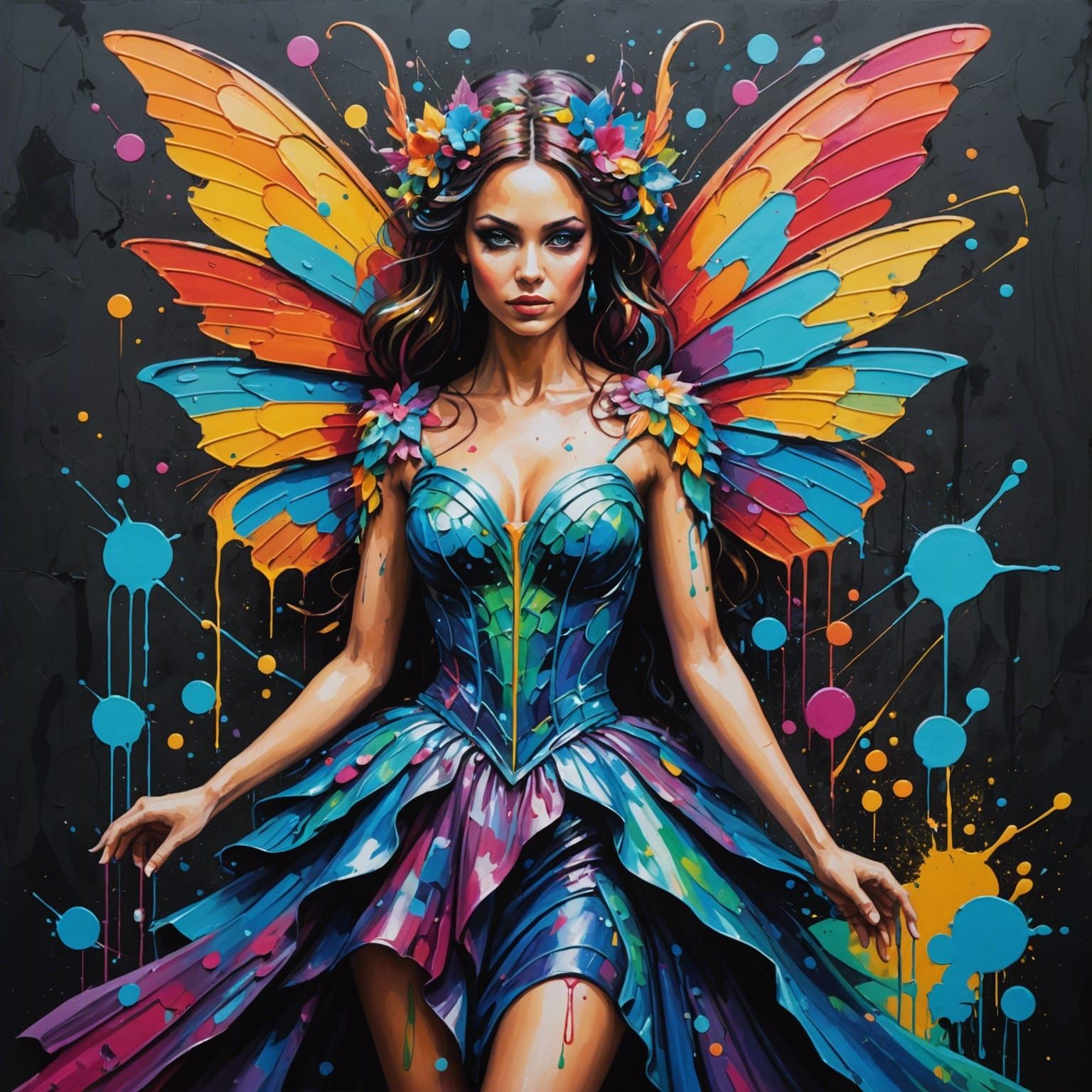 Vibrant Fantasy Fairy in Rich, Textured Acrylic