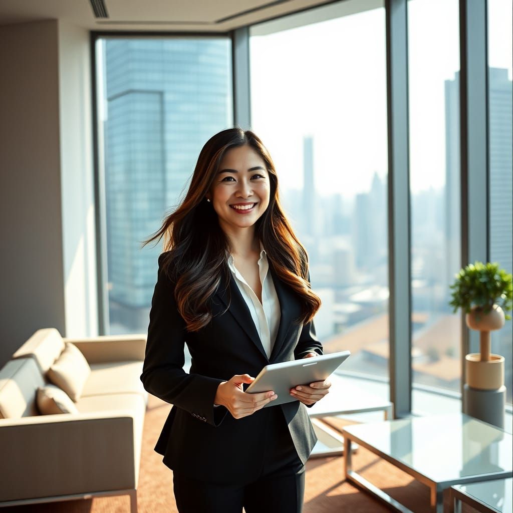 Confident CEO in Modern Office: Cinematic Film Still