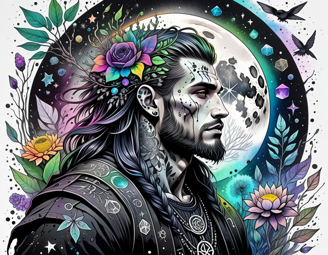 Ethereal Botanical Gothic Masterpiece in Ink and Pastel Colo...