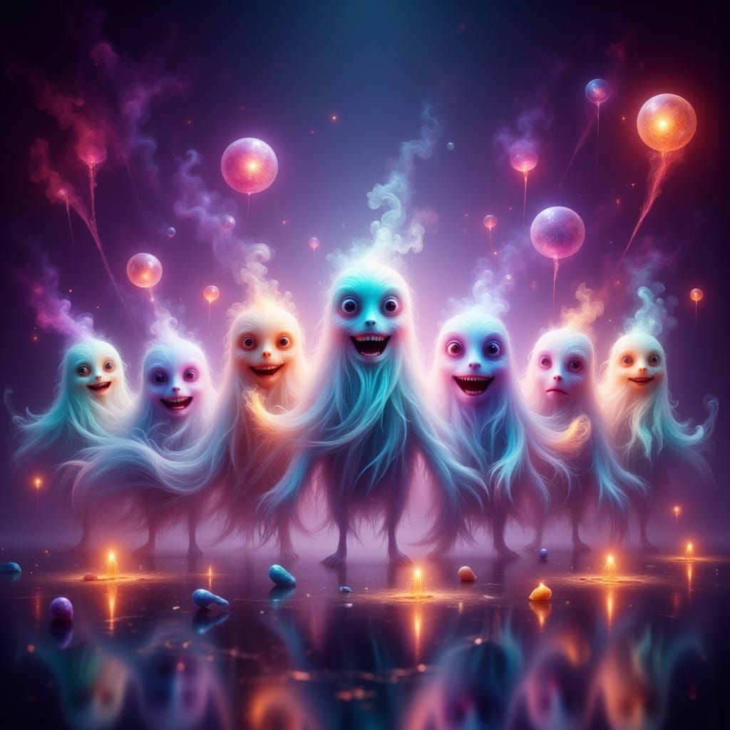 Whimsical Ghost Party in Vibrant 3D Digital Art