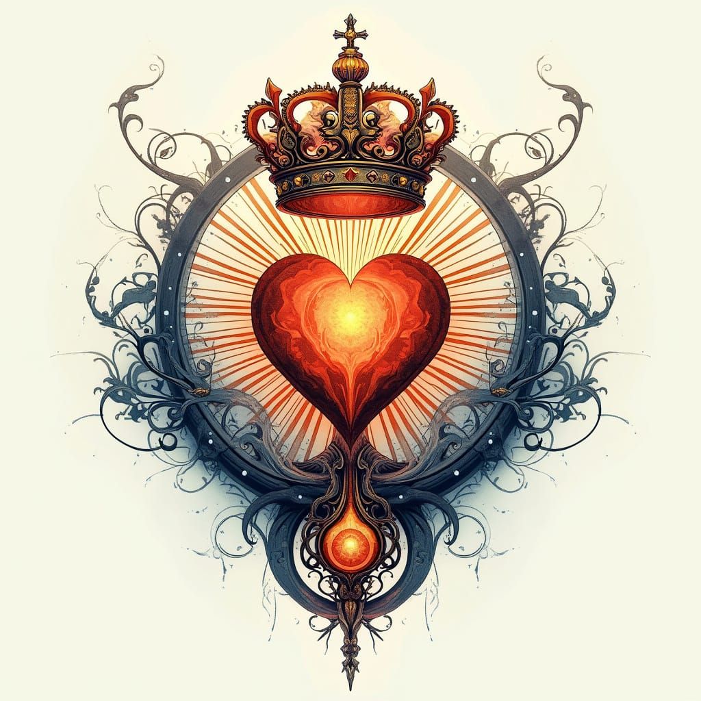 Ethereal Sigil with Regal Crown, Heart, and Sunburst