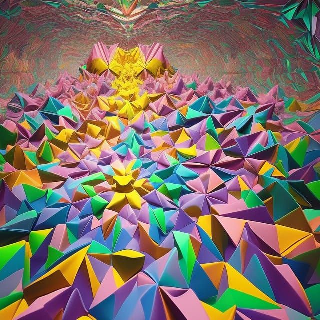 Hyperrealistic Origami Landscape in Intricately Detailed Vol...