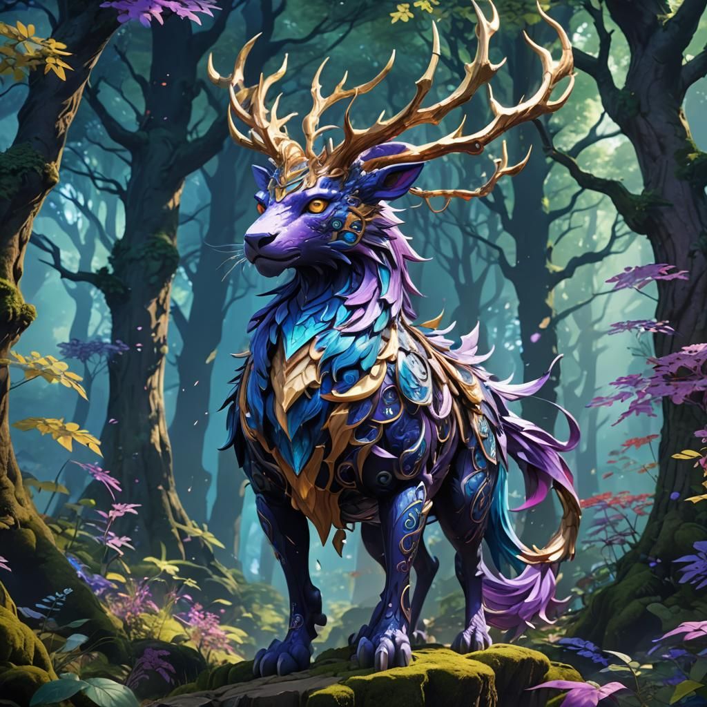 Vibrant Fantasy Creature in Majestic Forest