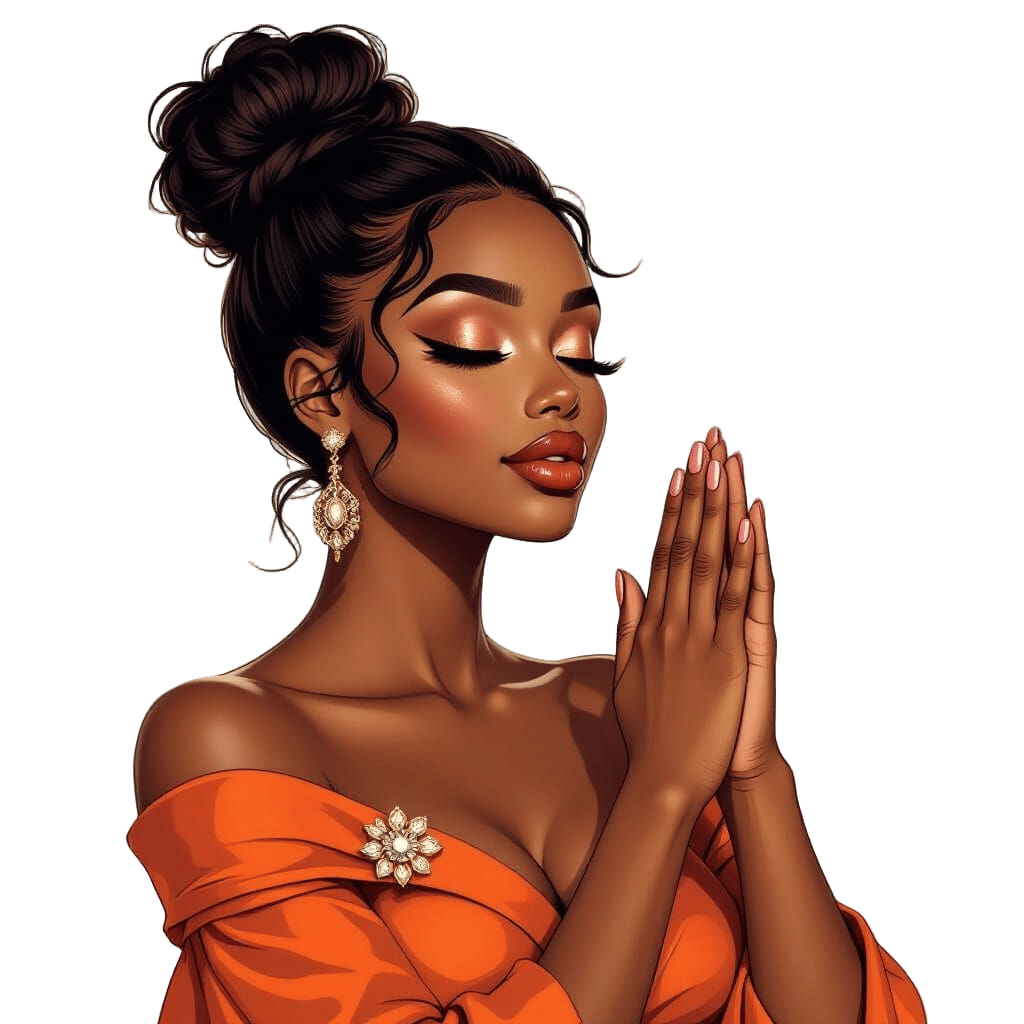 Grateful Black Woman in Prayer, Bratz Cartoon Style