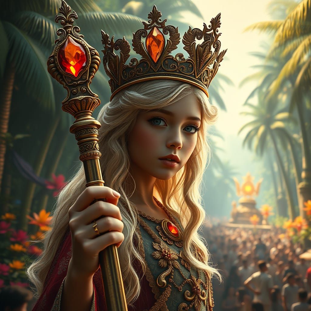 Regal Blonde Goddess in Lush Paradise