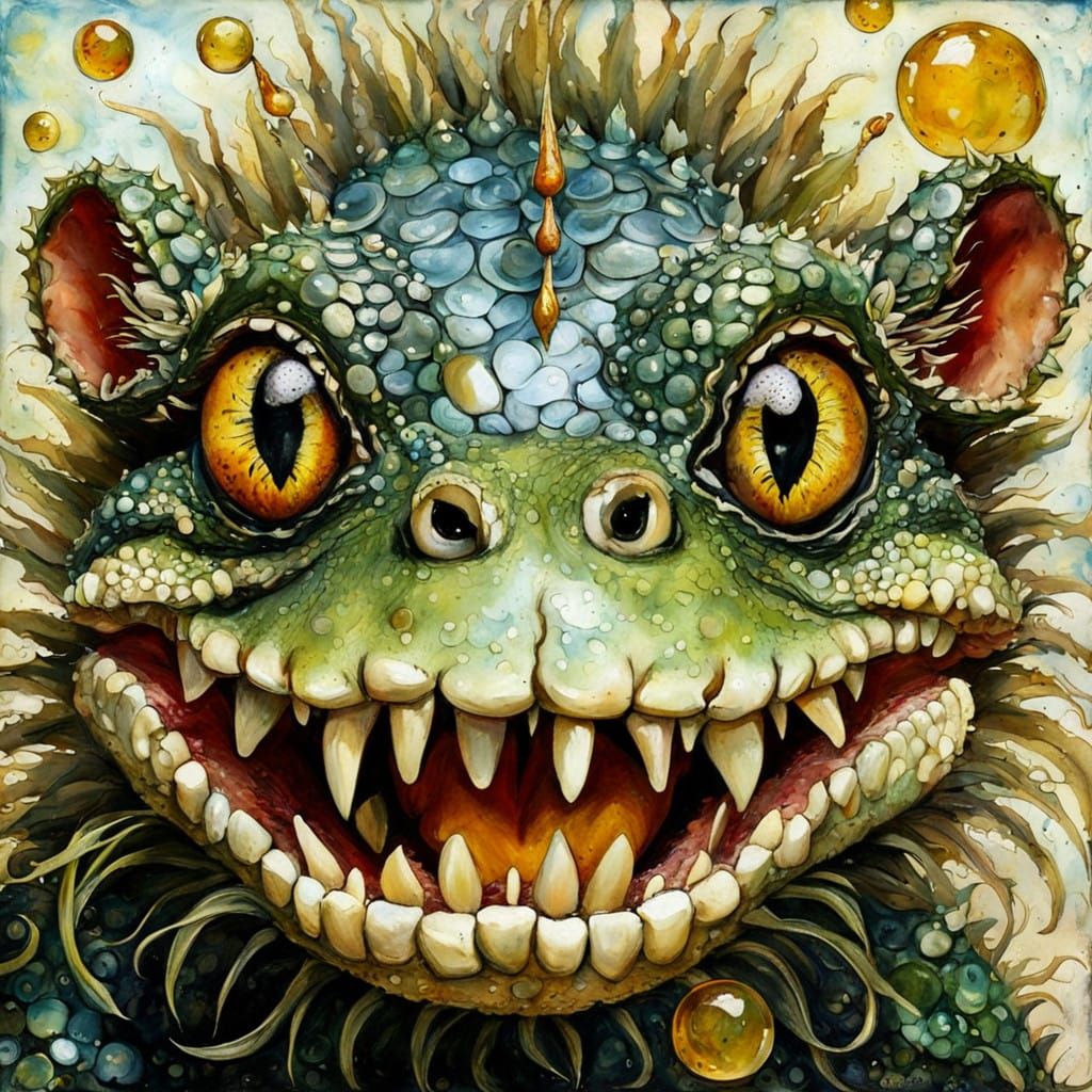 Fantasy Crocodile Pixie Fairy Sprite Eats Tumor Flesh Ball