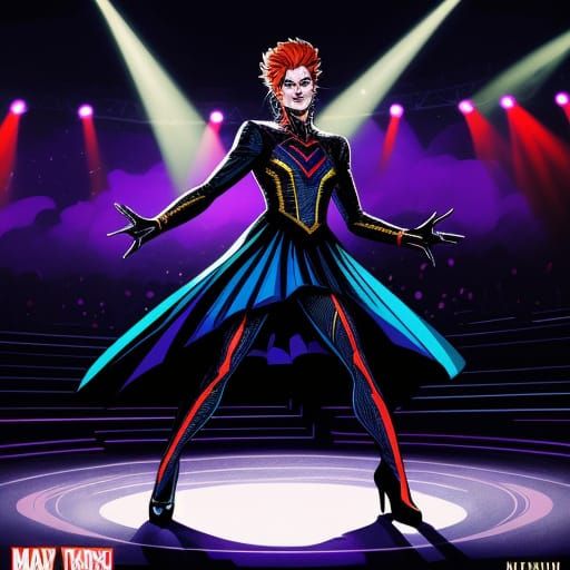 Woman as David Bowie in Comic Book Style