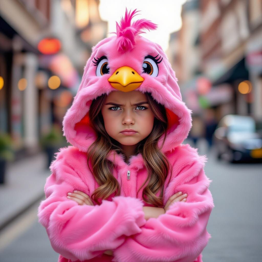 Grumpy Girl in Pink Chick Costume