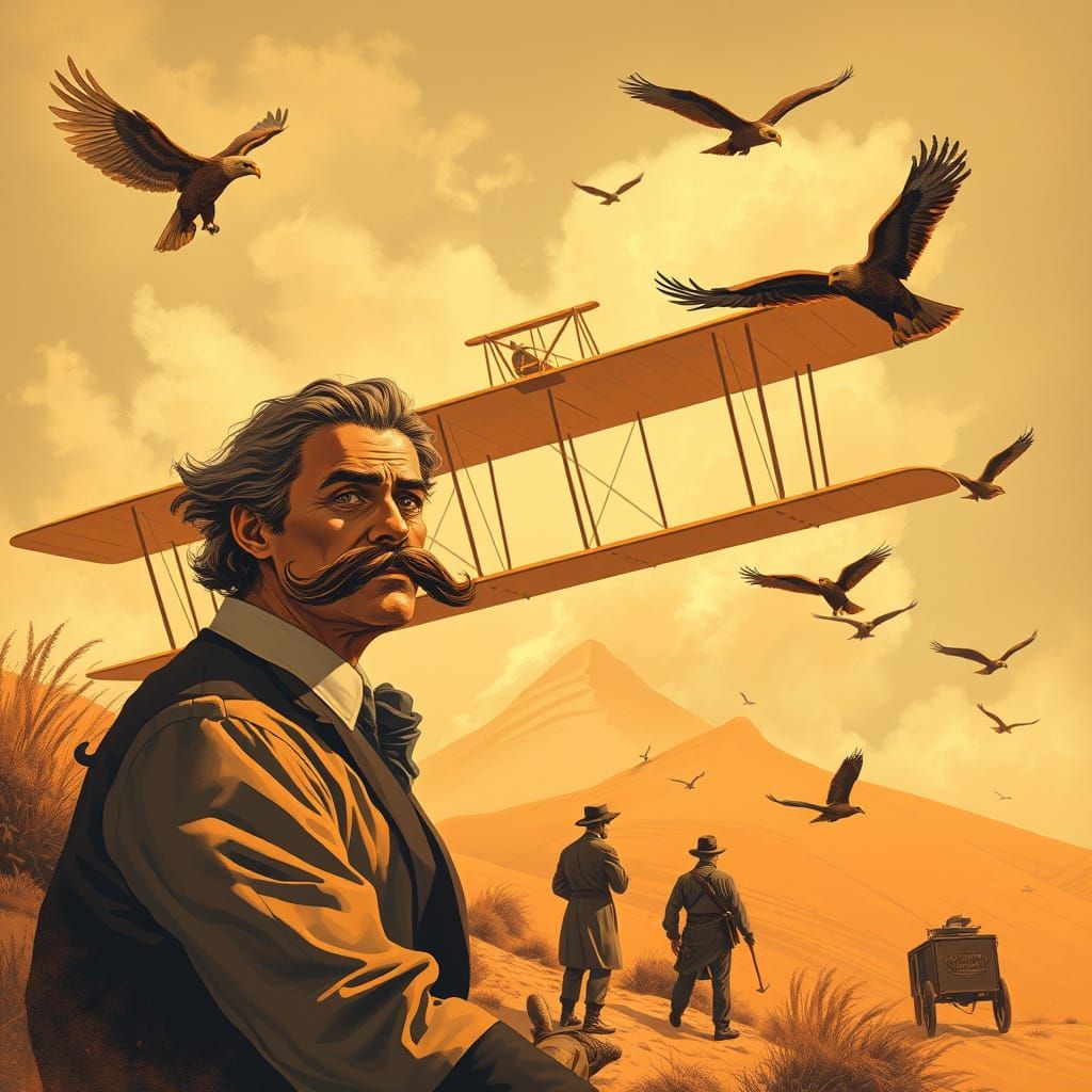 Wright Brothers' First Flight in Nostalgic Sepia