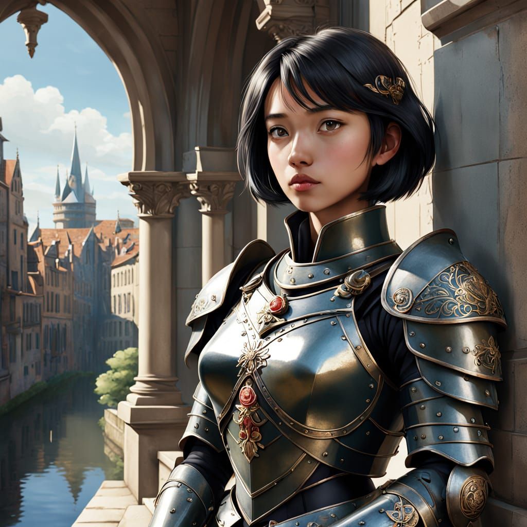 Medieval Knight Templar Lady in Renaissance Palace