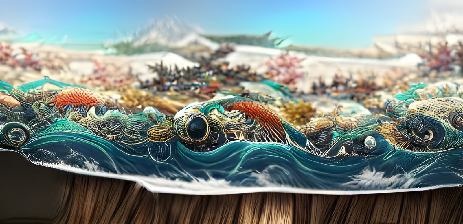 Dazzling Ocean Closeup in Utagawa-Style Illustration