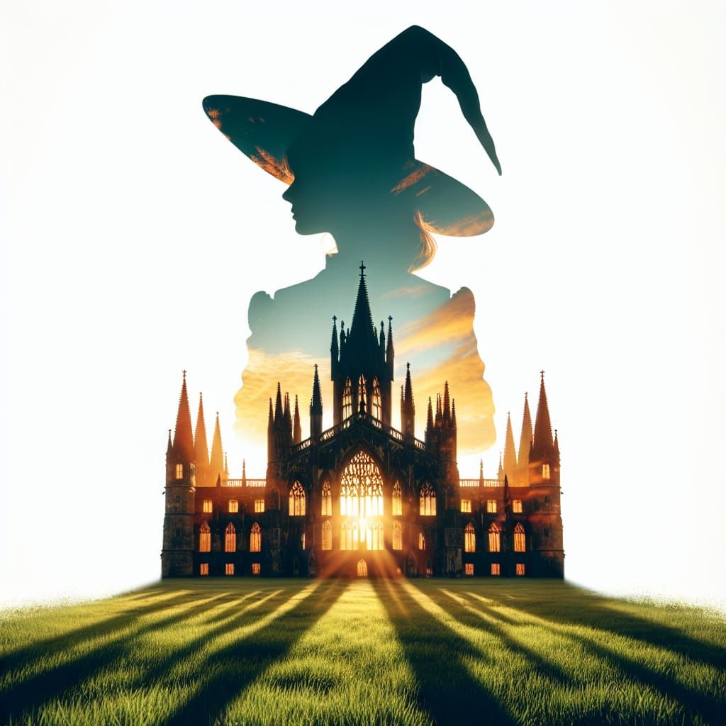 Enchanted Gothic School Within a Witch's Silhouette