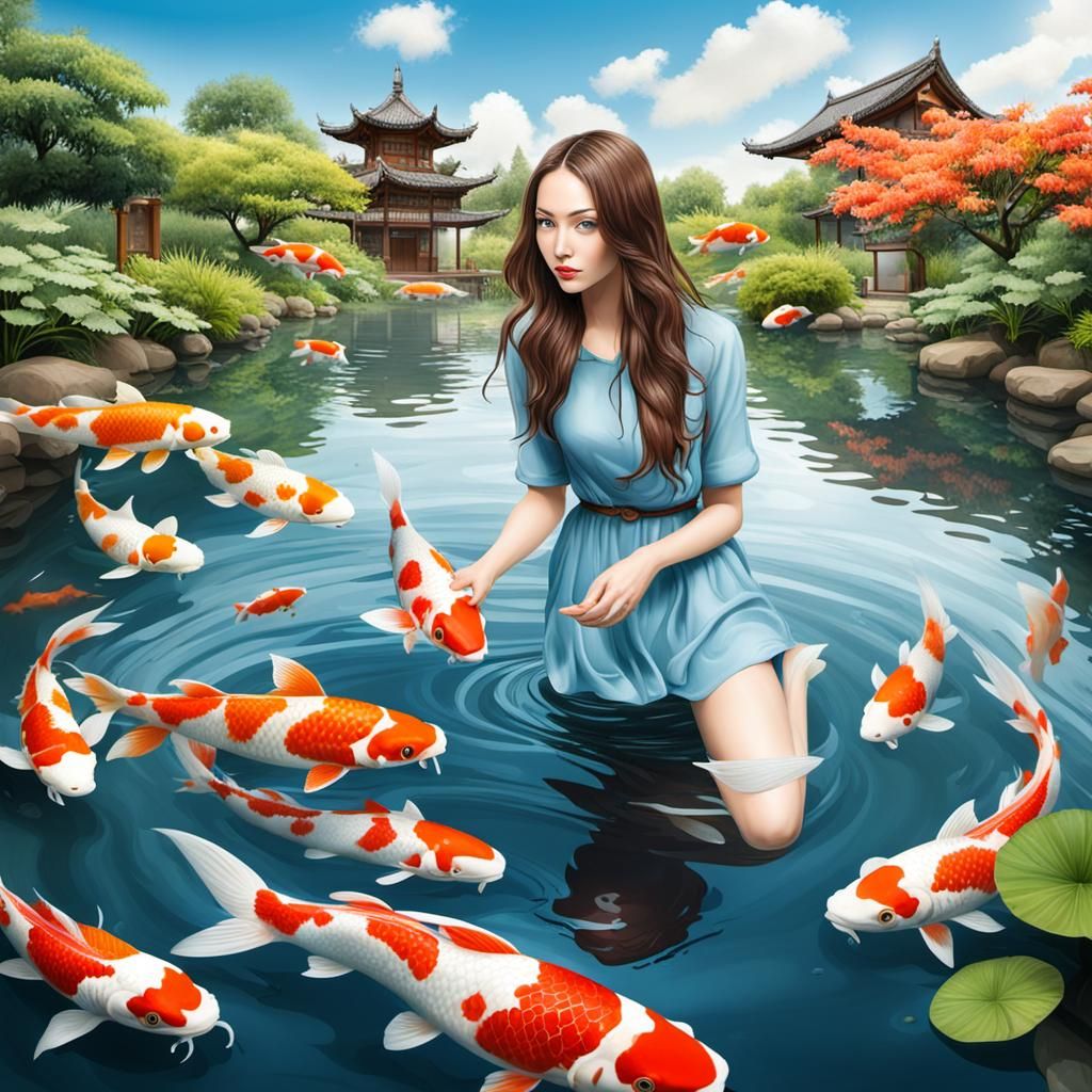 Ethereal Garden Goddess Amidst a Celestial Pond