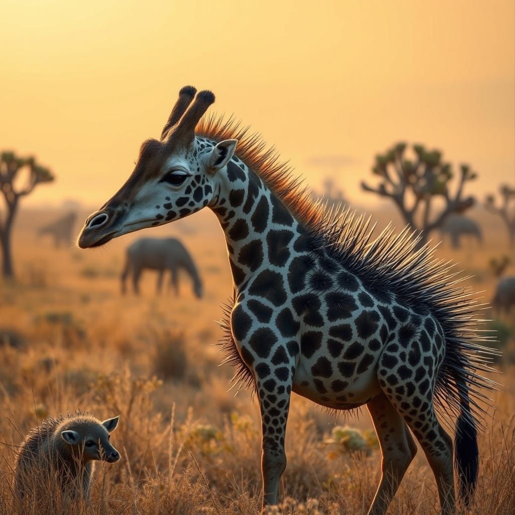 Surreal Savannah Giraffe-Hedgehog Hybrid