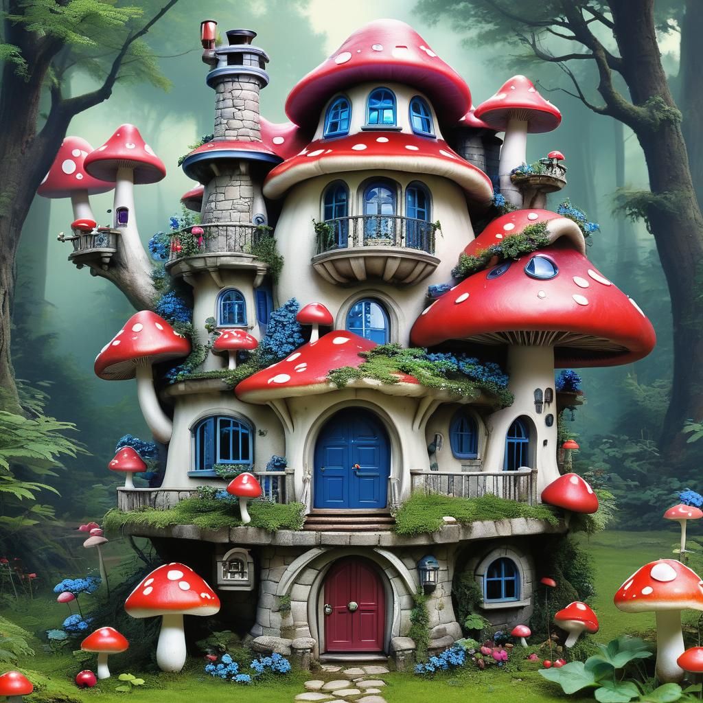 Fantastical Mushroom Palace with a Fruity Pin-Up Girl