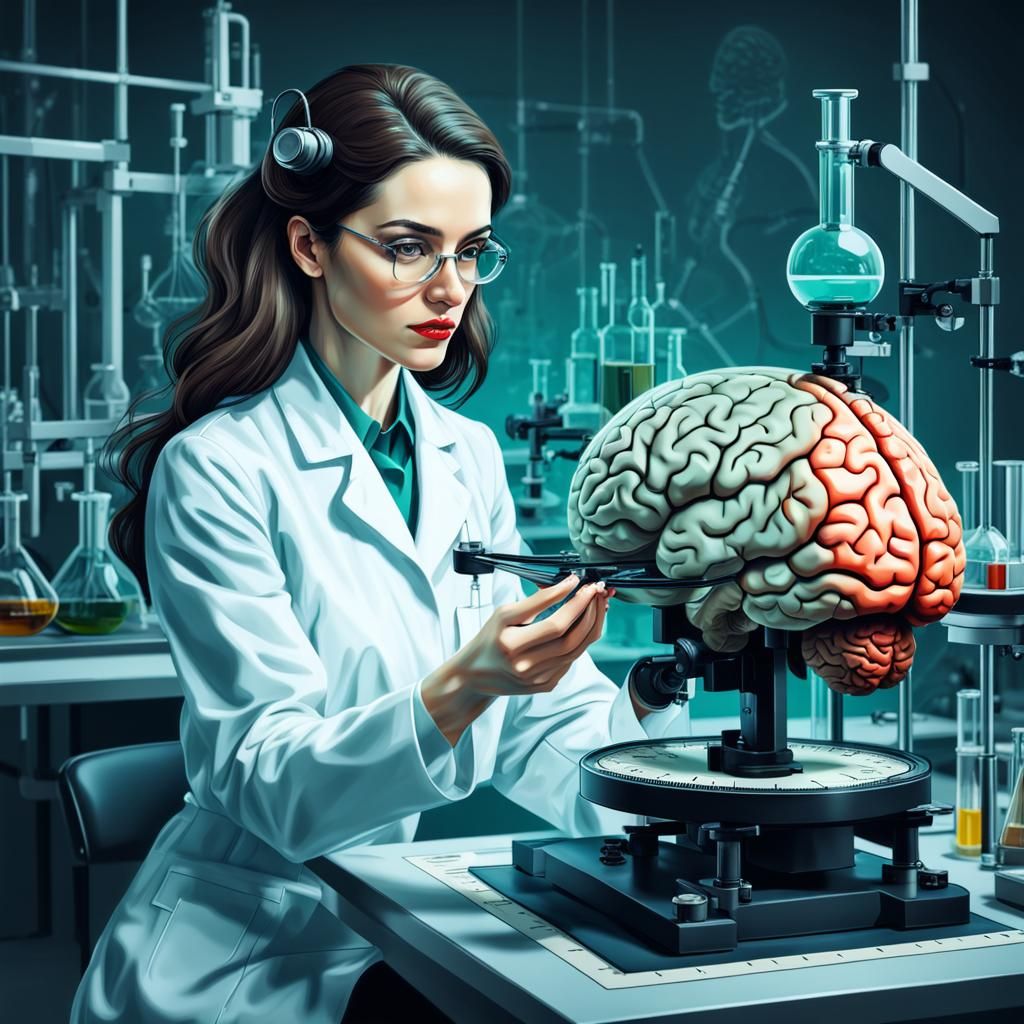 Elegant Scientist Contemplates Brain Anatomy in Lab