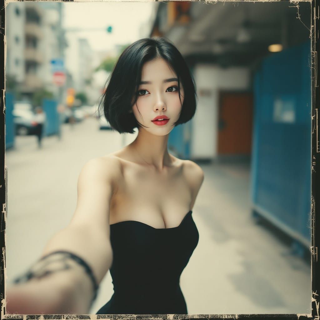 She stood poised, her silhouette cutting a striking figure against the urban backdrop.