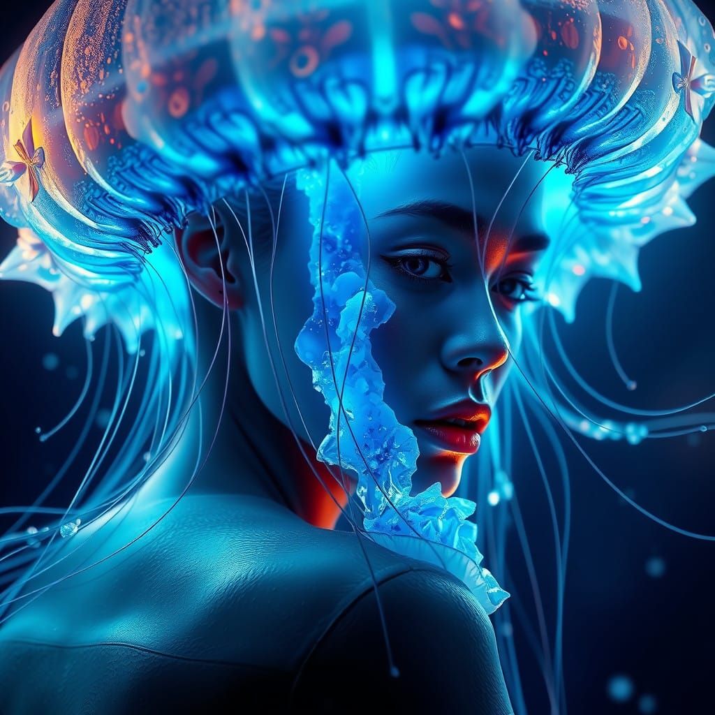 Glowing Jellyfish Illuminated by Warm Blue Light