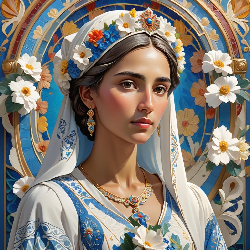 Gentle Art Nouveau Portrait of the Virgin of the Pillar