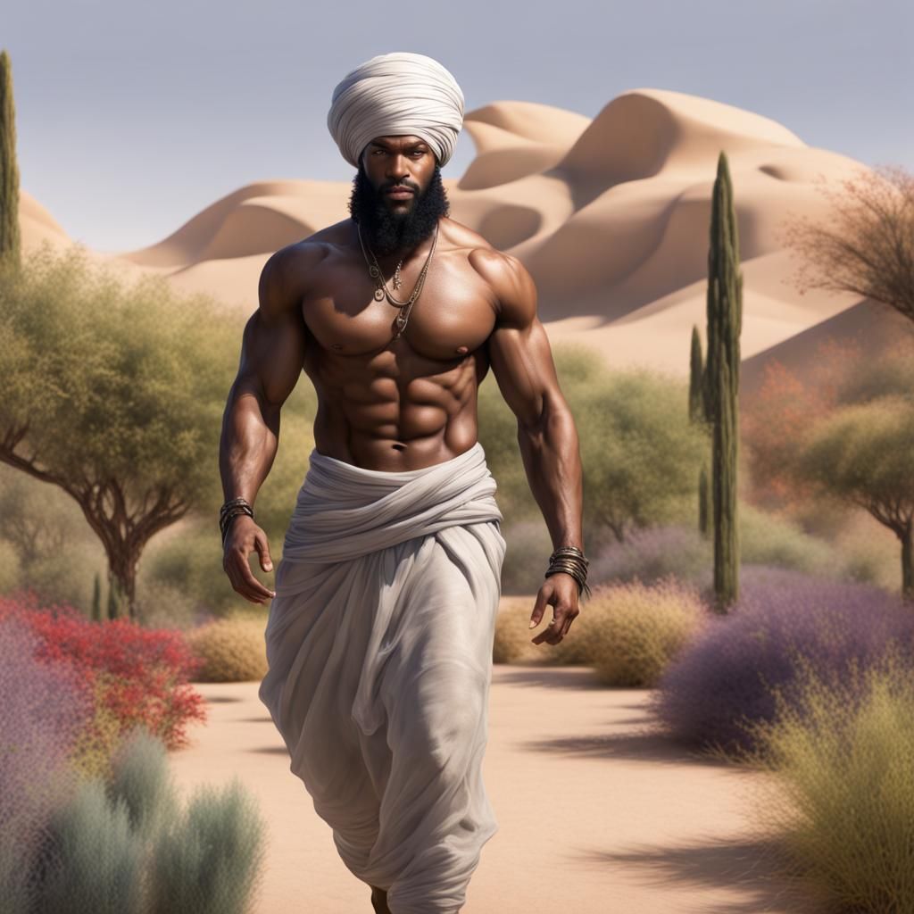 Djinn Warrior Walking in Persian Desert Landscape