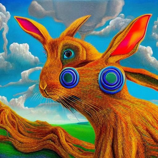 Surreal Oil Painting of a Fantastic Alien Rabbit in a Dreaml...