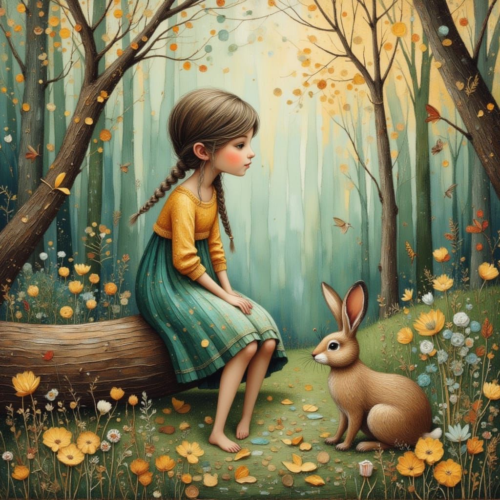 Girl with Teal Hair in Spring Woodland Clearing