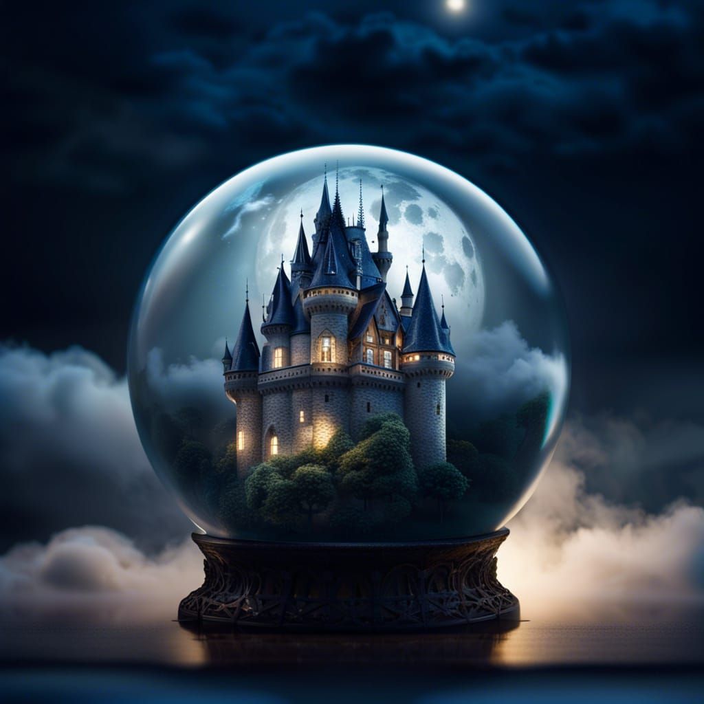 Fairytale Castle in Moonlit Clouds