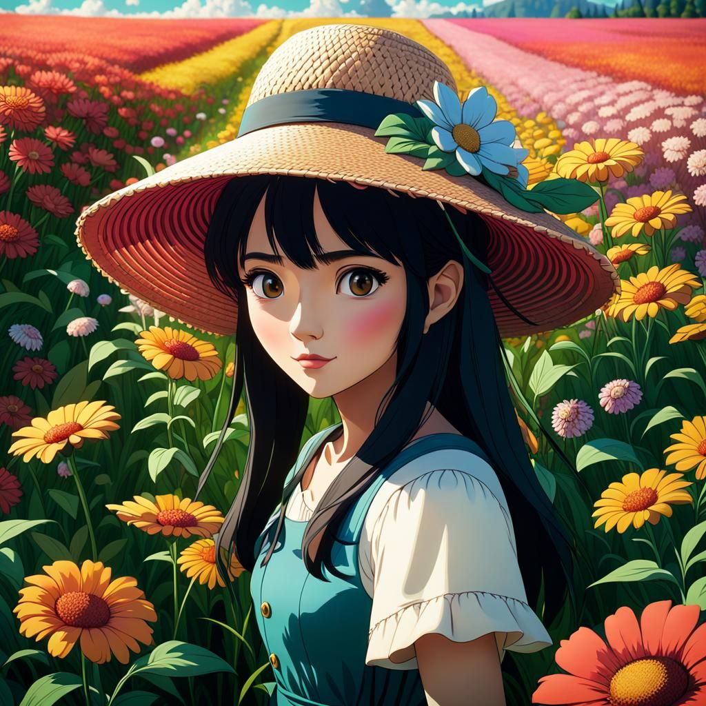 Enchanting Floral Dreamscape in Ghibli-Inspired Art
