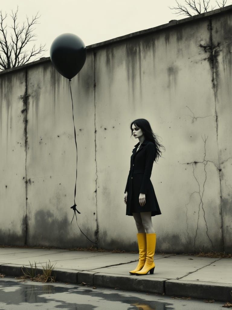 Surreal Urban Portrait in Neon Yellow and Muted Grays